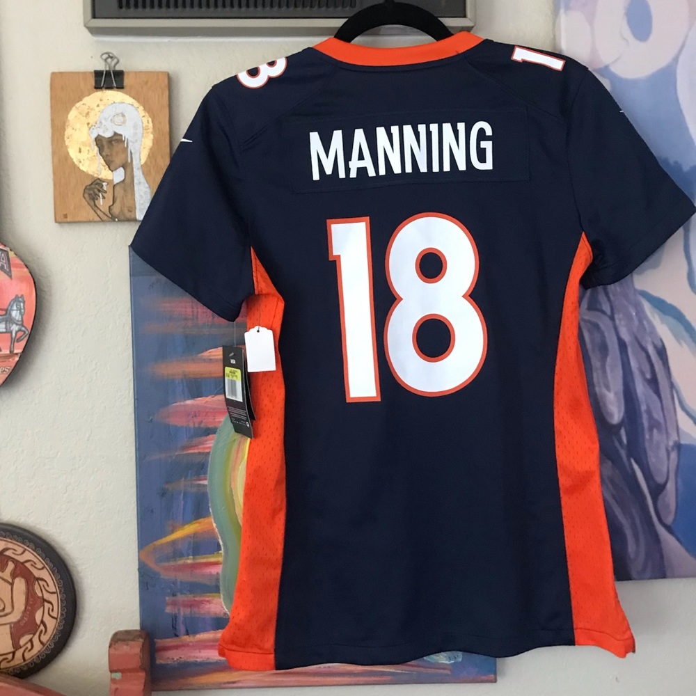 BNWT WOMENS NIKE NFL DENVER BRONCOS PEYTON MANNING 18 JERSEY NAVY ORANGE WHITE
